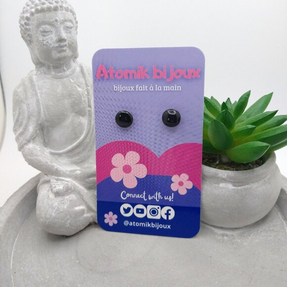 Handmade black polymer clay earrings. Boucles d'oreilles fait à la main - Picture 6 of 6